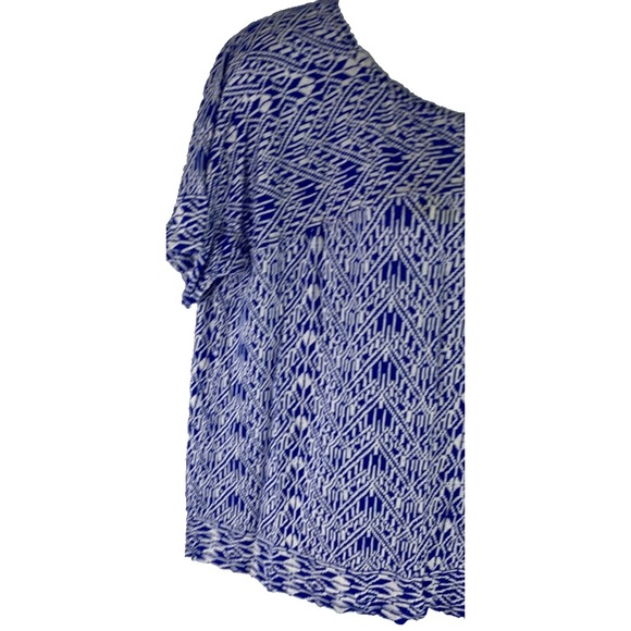 Old Navy‎ Women's XXL Blue White Short Sleeve Blouse Cropped Herringbone - Picture 2 of 9